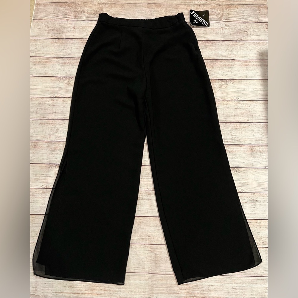 NWT R&M Richards ladies black dress pants sheer overlay with Side slit size 10